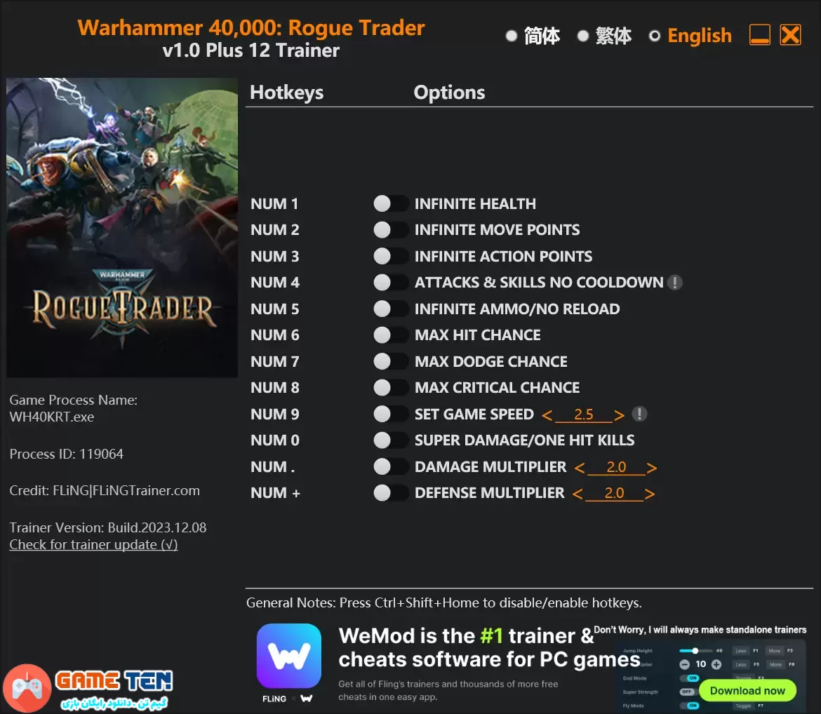 دانلود ترینر بازی Warhammer 40,000: Rogue Trader